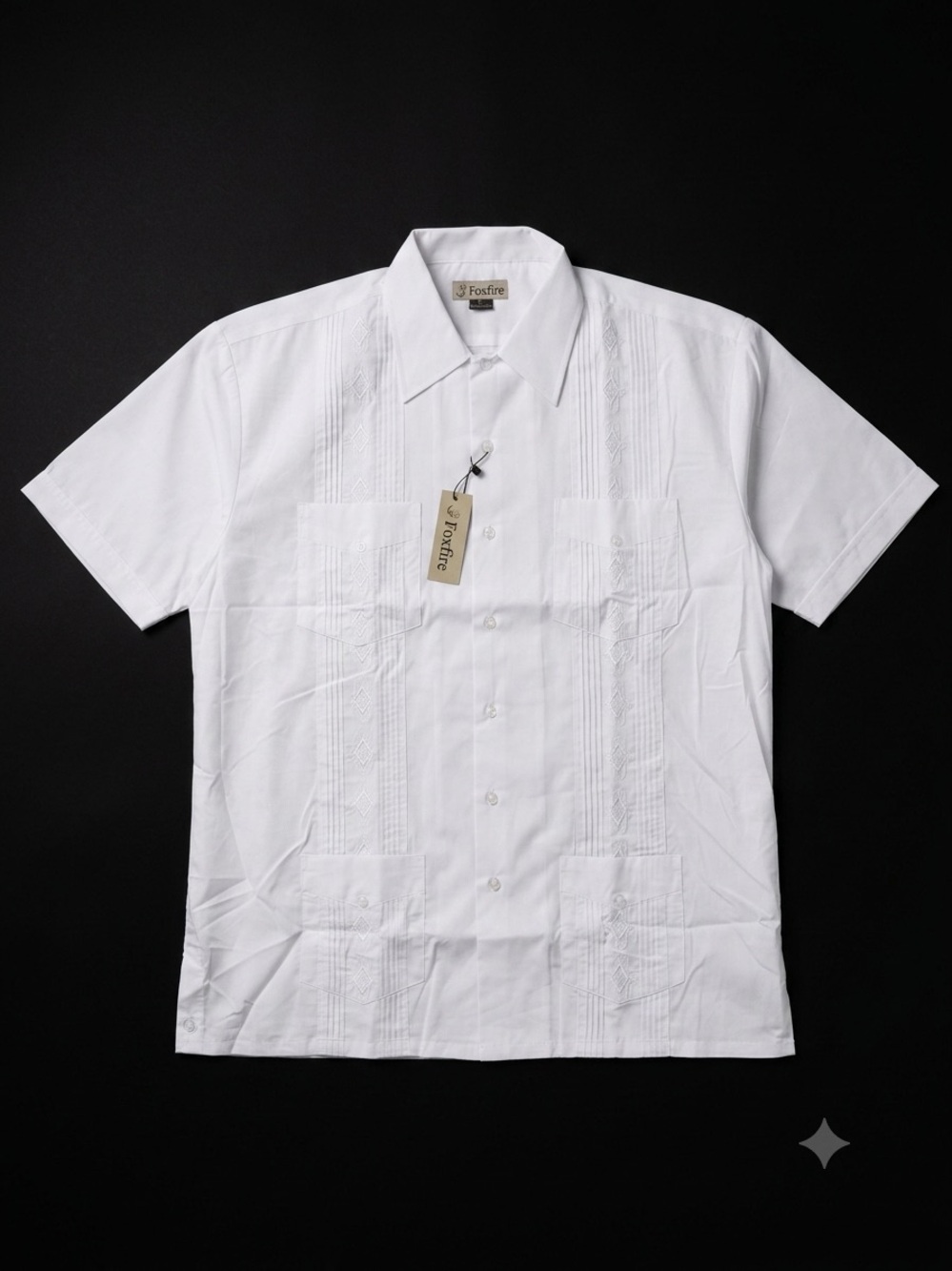 Foxfire Men’s White Short Sleeve Guayabera Button-Down Shirt